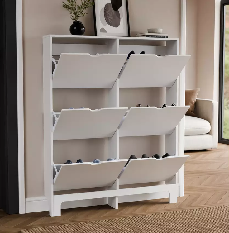 GFW Narrow 3 Tier Shoe Storage Cabinet - White